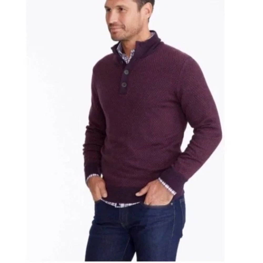 UNTUCKIt Sorenson Cross Stitch Sweater Men’s Large Burgundy Button Pullover